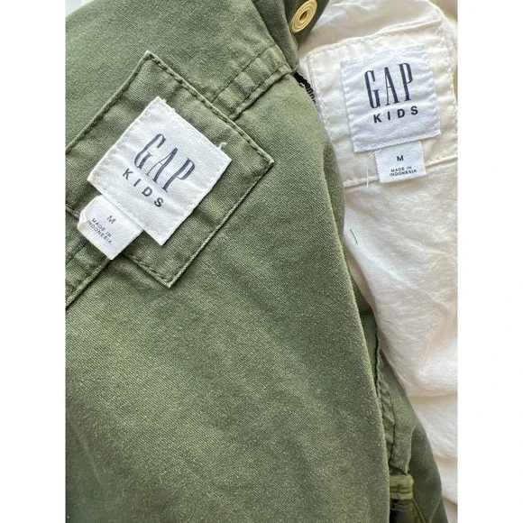Gap Kids Army Green Utility Jacket Medium Faux Fur Lined Hood Coat Removal Vest - Picture 9 of 12